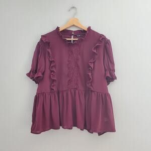 SHEIN Curve Purple Sheer Short Sleeve Peplum Blouse 2XL